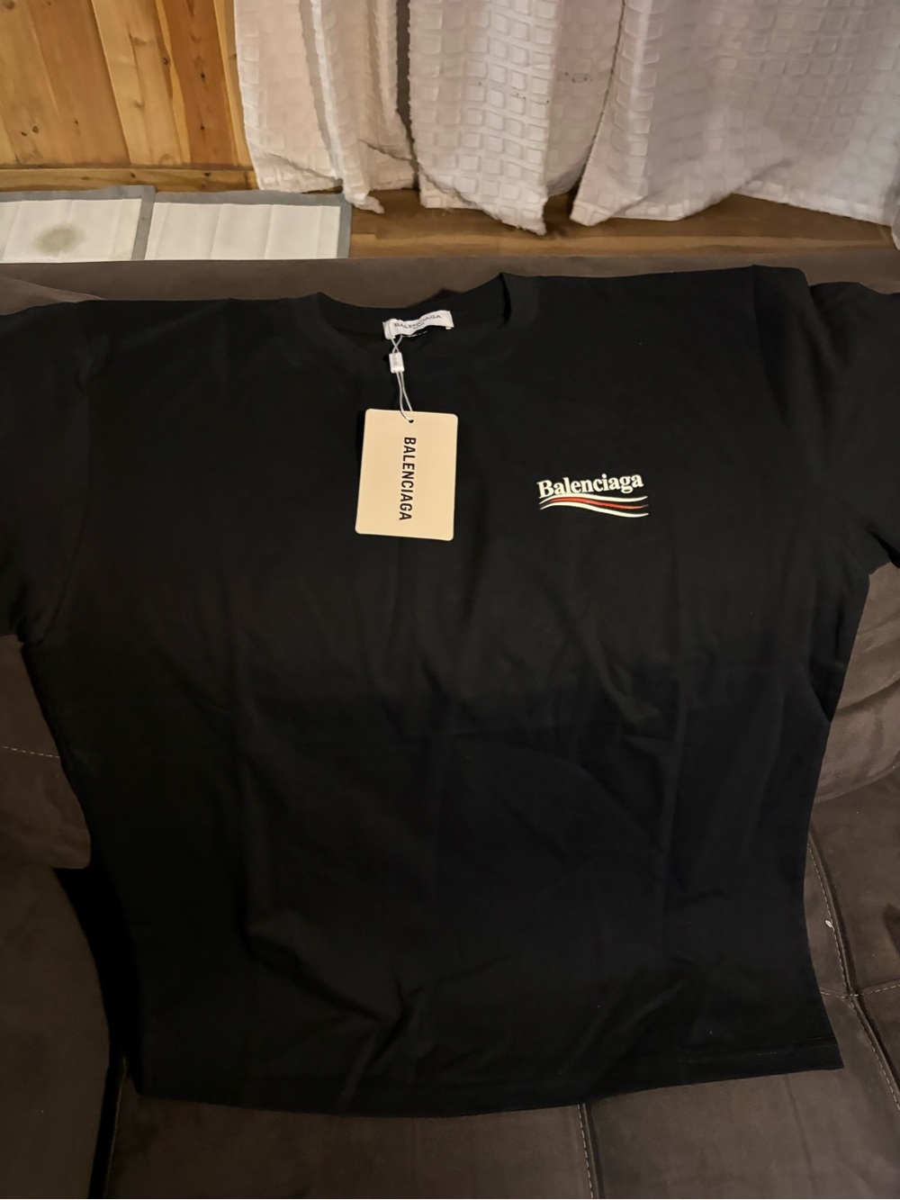 Balenciaga Black Short Sleeve Logo Tee with Wave Accent